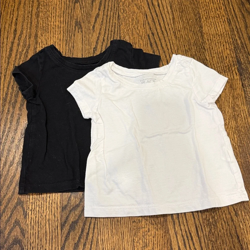 Two Solid Black and White Short Sleeve Tee Shirts 12-18 Months